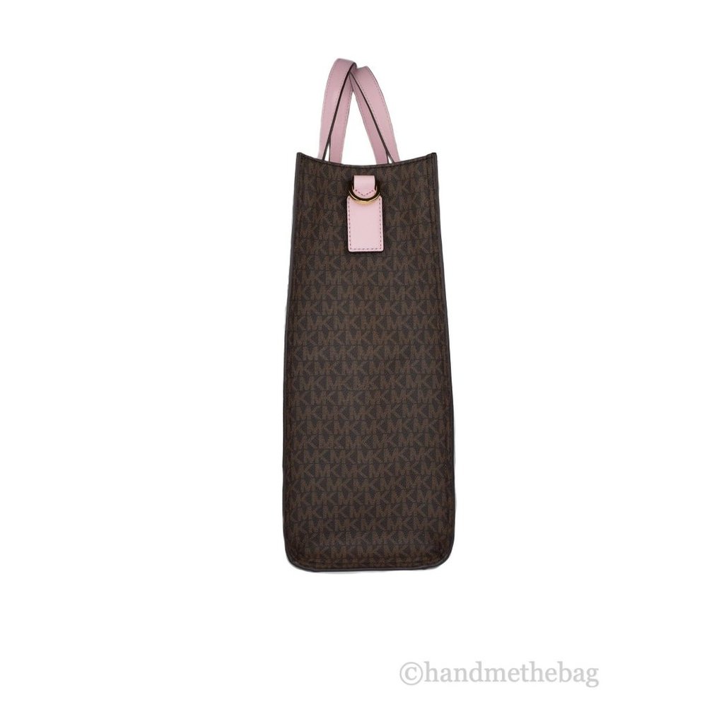 NEW Michael Kors Kenly Large North South Tote Bag Brown Pink Signature Computer - Picture 7 of 9
